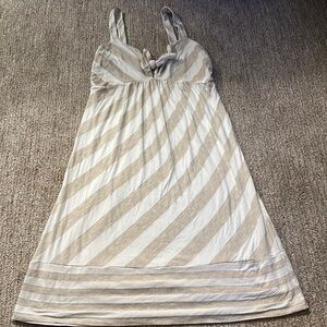 Maxi Dress White & Beige Striped w Slip